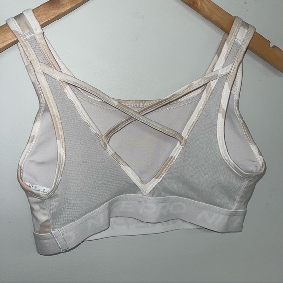 Nike Pro Sports Bra Women's Size Small White Tan Camo Print Scoop Neck Mesh Back - Picture 8 of 11